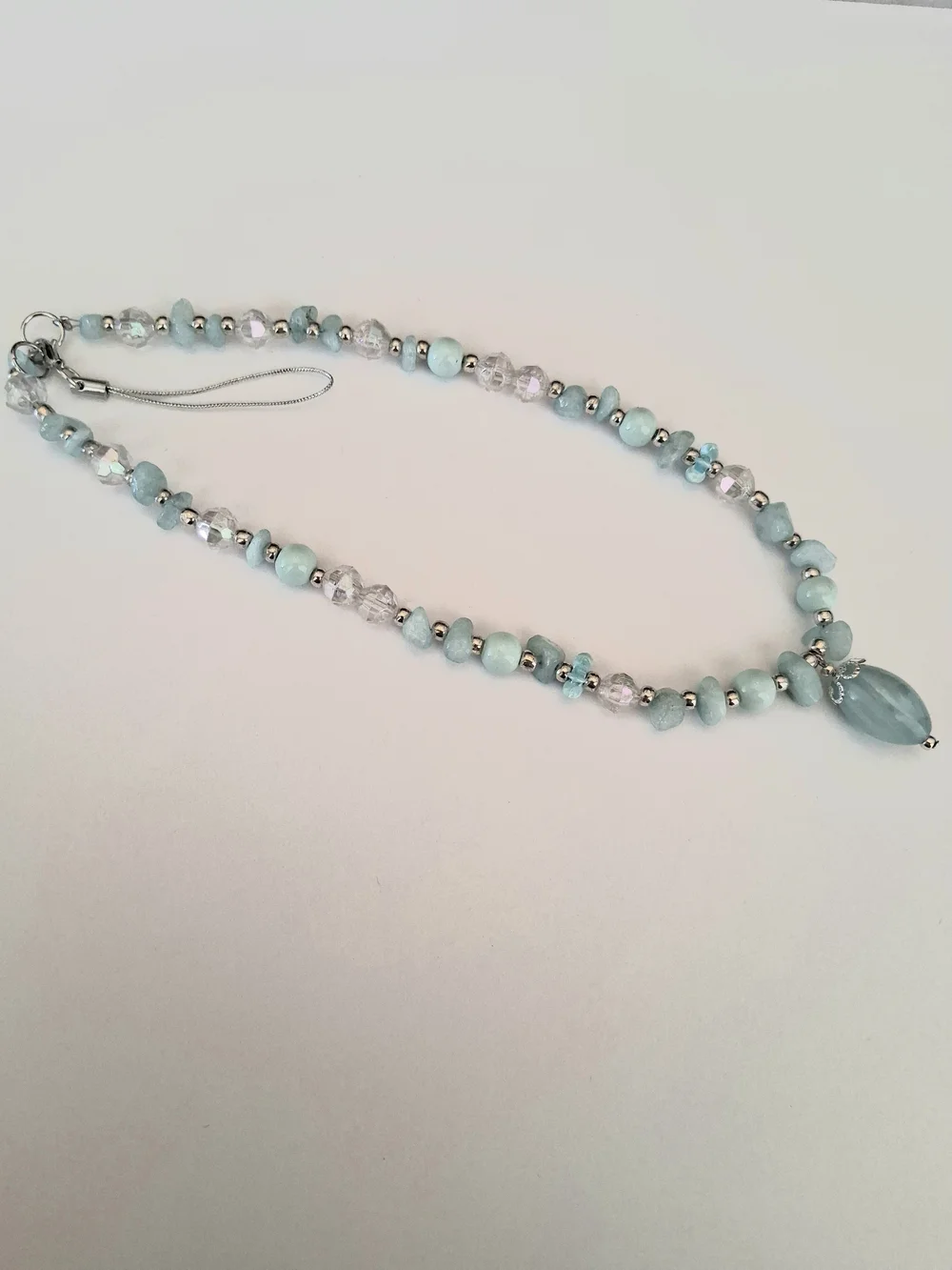Aquamarine Beaded Phone Charm Strap - Handmade